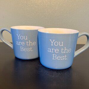 Two (2) Threshold YOU ARE THE BEST Robin Eggshell Blue Speckled Stoneware Mugs